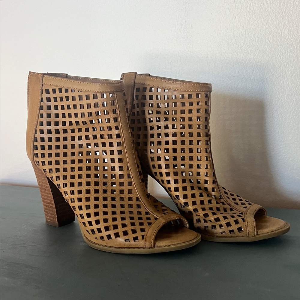 Report Tan Cutout Peep-Toe Heels